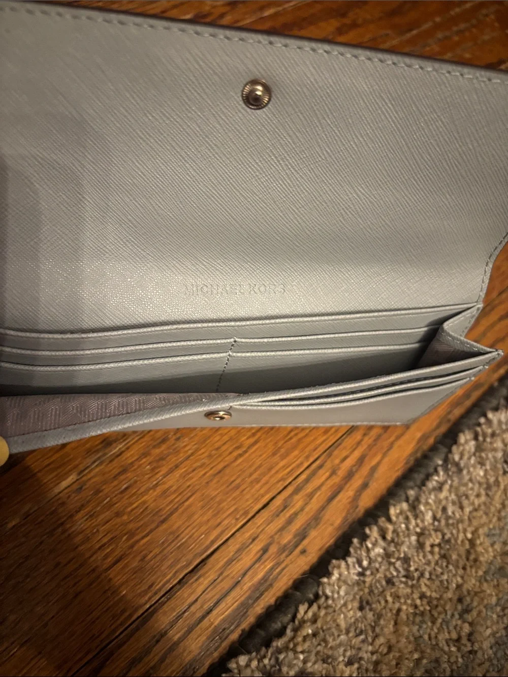 Michael Kors Gray Saffiano Leather Continental Wallet Logo Plaque Gray